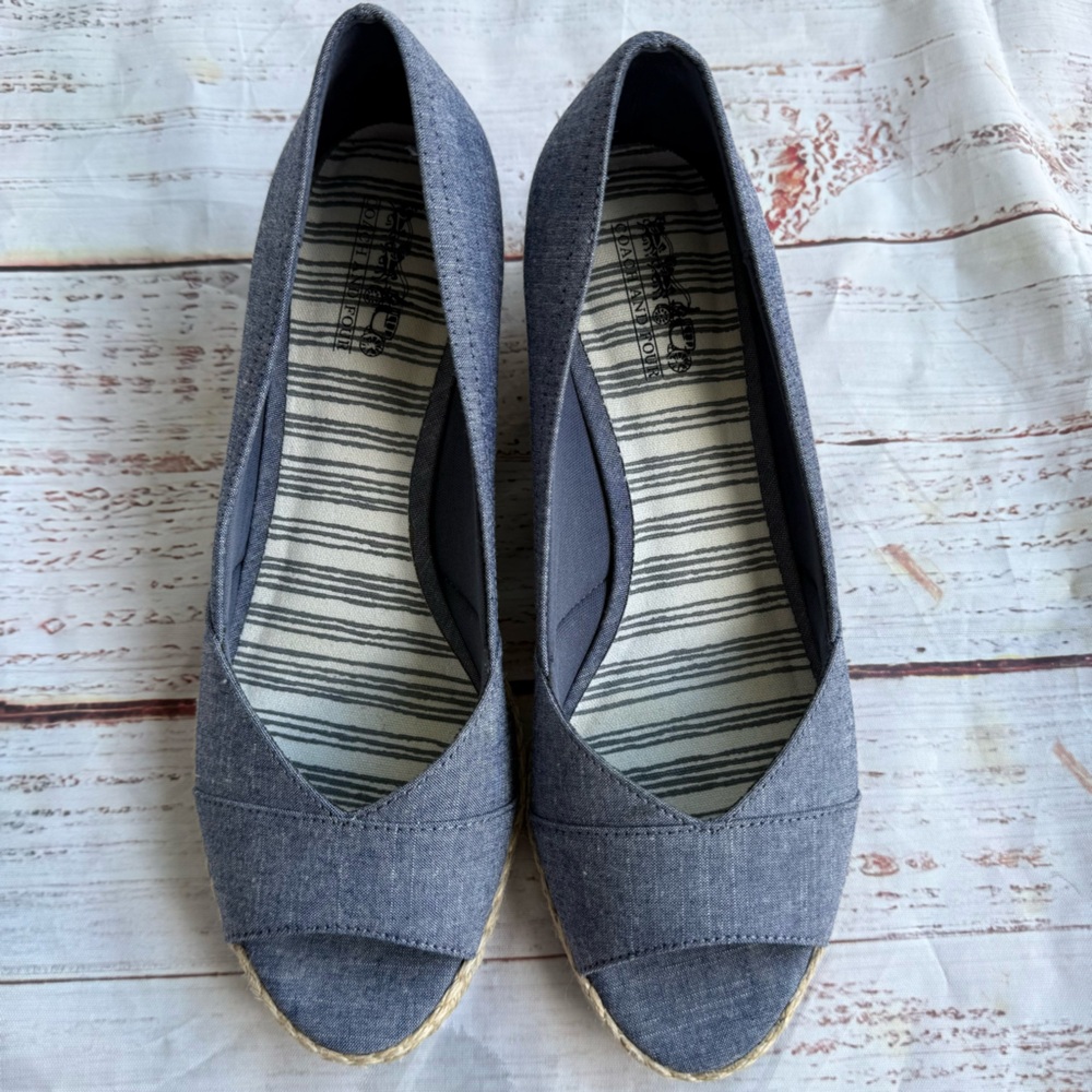 COACH AND FOUR‎ women’s size 8 Blue denim wedge slip on